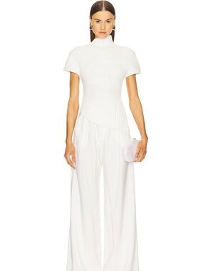 Cult Gaia Annemie Cotton Asymmetric Funnel Neck Knit Top